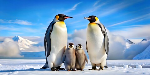 Emperor Penguin Family in Antarctica.