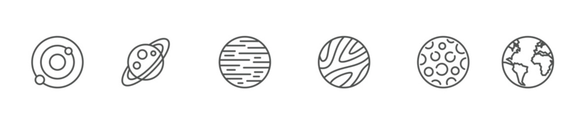  Set of Space Line Icons. Sun, Solar System, Galaxy, Cosmos, Stars and more