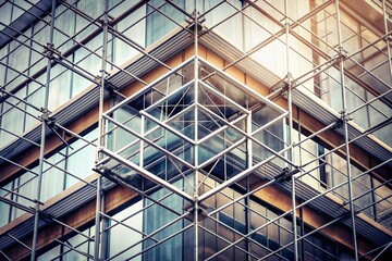 Obraz premium Construction Composition: Geometric scaffolding, sleek logo, neutral tones, sharp angles, precise