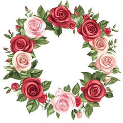 Red and Pink Rose Wreath Illustration