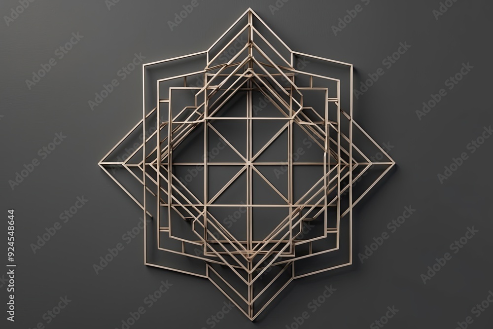 Poster Three Dimensional Interconnected Geometric Patterns on Charcoal Background