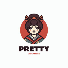 Vector Logo Illustration Geisha Mascot Cartoon Style.