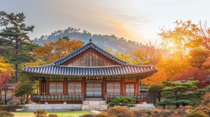 Obraz premium Traditional Korean Architecture in Autumn
