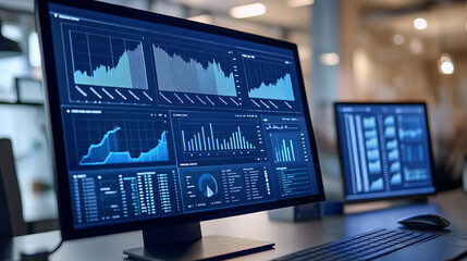 Sales Forecasting: A CRM dashboard featuring sales forecasting charts and graphs. The screen displays predicted sales figures, trends, and potential growth areas based on historical data and current o