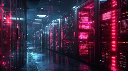 Fototapeta premium Futuristic Server Room with Neon Lights