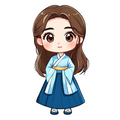 Fototapeta premium Adorable chibistyle animated Match in a colorful hanbok, perfect for adding charm to your stickers collection