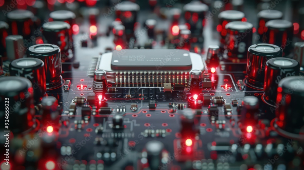 Poster artistic representation of a bistable multivibrator circuit, showing its use in creating stable on o