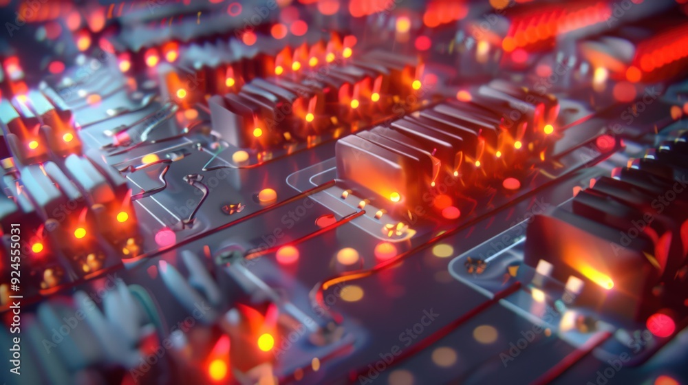 Poster artistic representation of a bistable multivibrator circuit, showing its use in creating stable on o