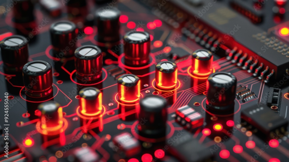 Poster artistic representation of a bistable multivibrator circuit, showing its use in creating stable on o