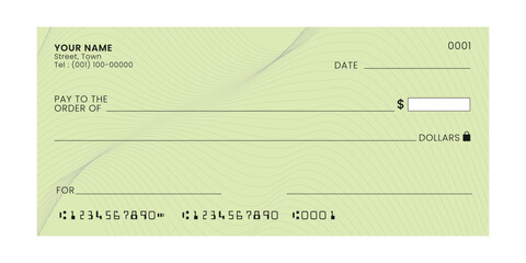 Bank blank cheque payment mockup template vector.