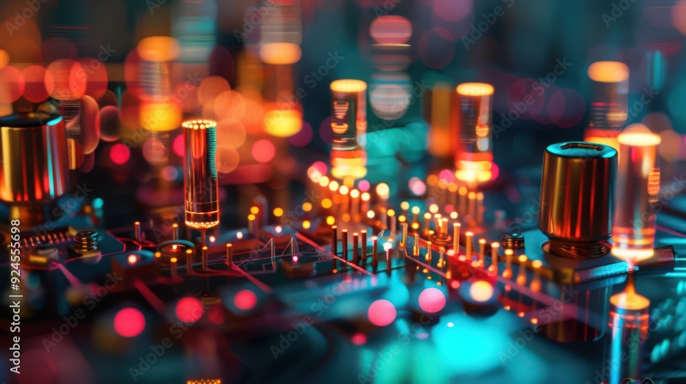 Poster artistic representation of a capacitive reactance circuit, illustrating how capacitors influence the