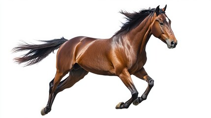 Fototapeta premium Bay stallion galloping, isolated on a white background