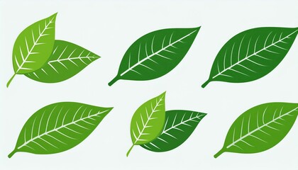 vibrant set of green leaf icons displayed on an isolated background. This collection features a variety of leaf designs, showcasing different shapes and sizes, perfect for nature-themed projects and i