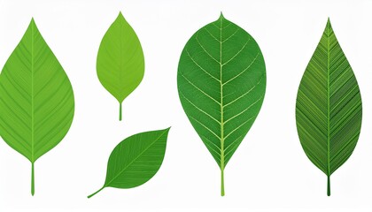 Fototapeta premium vibrant set of green leaf icons displayed on an isolated background. This collection features a variety of leaf designs, showcasing different shapes and sizes, perfect for nature-themed projects and i