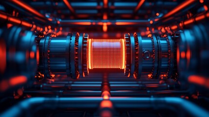 Obraz premium Cooling system absorbing energy from a nuclear fission reaction, visualizing heat exchange and particle cooling