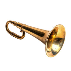 A close-up view of a vintage brass trumpet showcasing its polished finish and intricate design, isolated on white background, transparent background