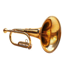 Obraz premium A shiny brass trumpet showcasing its elegant design, isolated on white background, transparent background