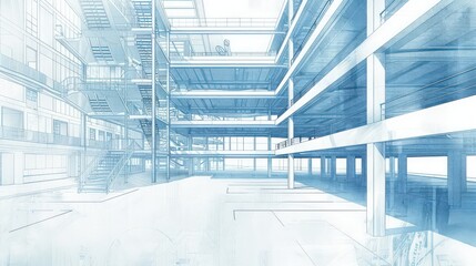 Illustration of a blueprint for a multi-story parking garage, including ramp layouts, parking space dimensions,