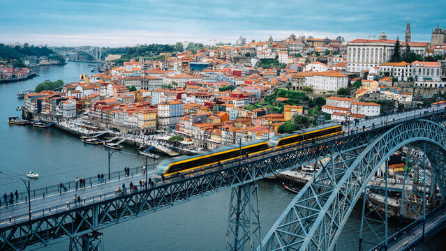 Aerial View of Porto with Dom Lu&iacute;s I Bridge and Historic Old Town
