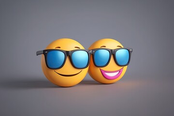 Laid-back Cool Emoji with Shades in Three-Dimensional Visualization