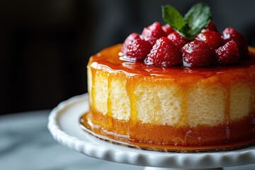 Elegant Sponge Cake with Caramel Glaze and Berries

