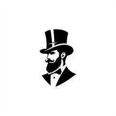 top hat man bearded tuxedo logo design