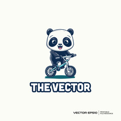 Naklejka premium Panda ride a bike mascot, vector, logo, character, cartoon, illustration, eps10