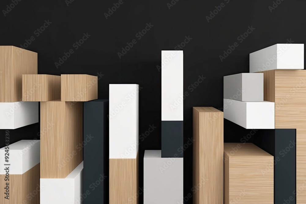 Poster abstract geometric blocks in three-dimensional design on a black background