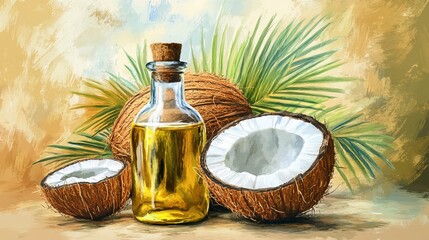 Coconut oil, extracted from the meat of mature coconuts, is a versatile oil known for its high saturated fat content, which causes it to be solid at room temperature. It is commonly used in cooking