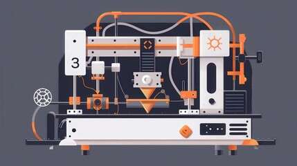 Fototapeta premium Illustration of the original 3D printer, including its extruder, build platform, and the process of additive manufacturing.