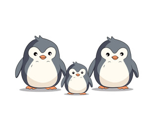 vector illustration of cute penguins isolated on white background.