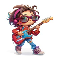 Energetic Cartoon Rockstar Playing Electric Guitar with Passion and Enthusiasm