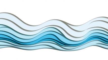 青と白の波状レイヤーが描く抽象的デザインアート