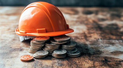 Construction insurance and budget inflation depicted with a coin and a hard hat