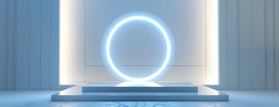 Podium background, light tech stage, future platform game