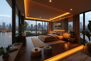 Urban Serenity : A Tranquil Bedroom Oasis (Generative AI)