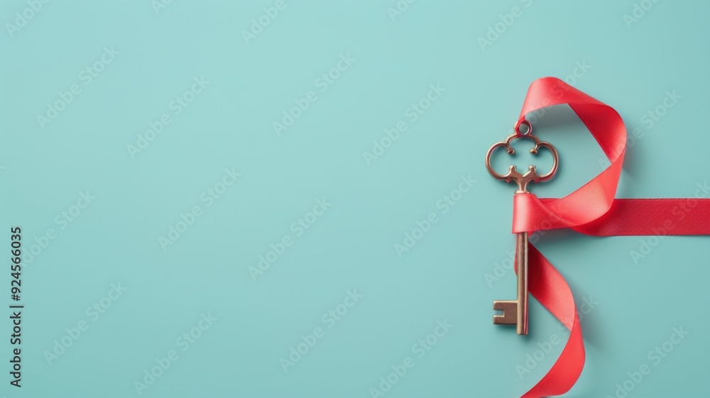 Wall mural a symbolic image of a key cutting through a ribbon, signifying triumph and overcoming challenges.