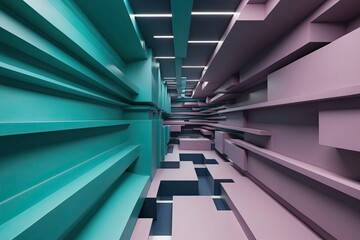 Obraz premium Futuristic Three-Dimensional Surreal Linear Patterns in Teal and Mauve