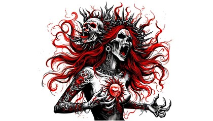 Gothic Red-Haired Monster Apocalypse  tattoo Art