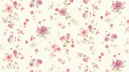 A vintage pink and green small floral pattern on a cream background.seamless wallpaper, patterns, background, backdrop, wallpaper 