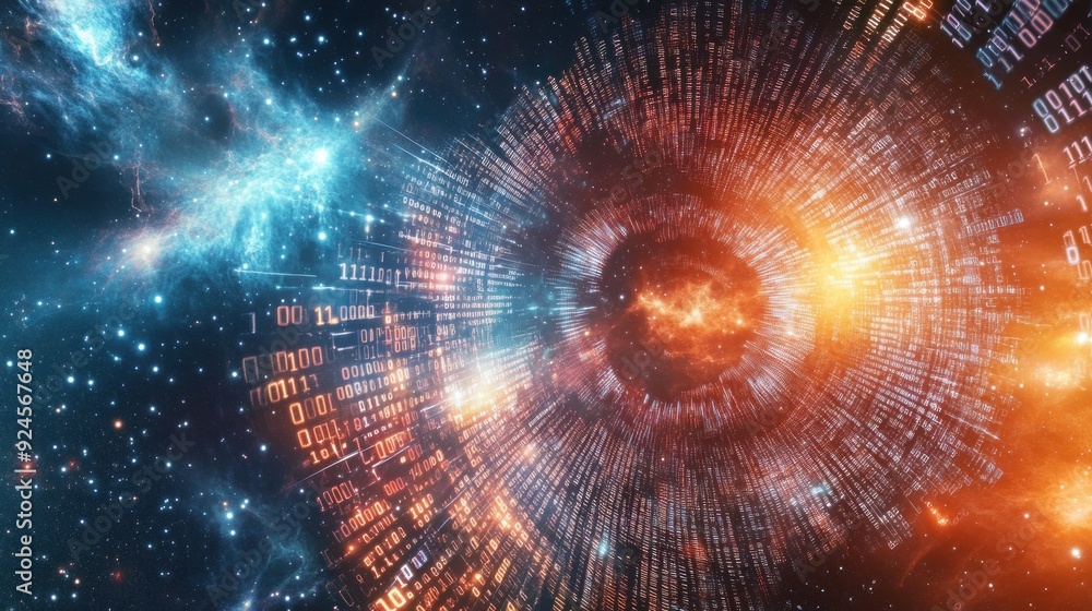 Poster binary code ring surrounding a cosmic nebula