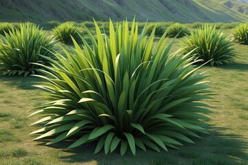 3D Illustration of Fresh Poa Labillardier Bush in Nature