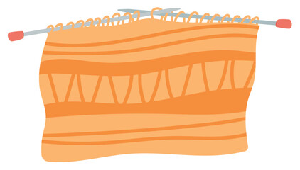 Knitting needle yarn sticker, cartoon knitting accessories object, hand drawn tailor supplies element, doodle crochet craft tool design, flat fashion decoration illustration,