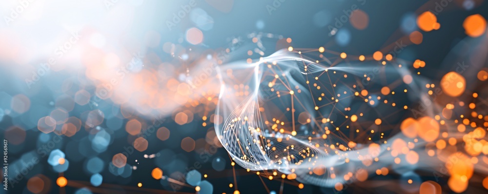 Poster an abstract 3d background featuring a network of glowing lines and points, evoking a sense of digita