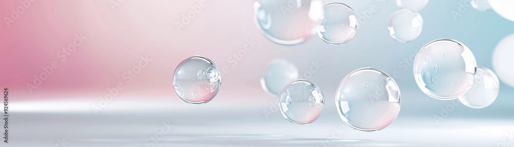 Poster a minimalistic 3d scene with floating, semi-transparent spheres against a gradient background. the i