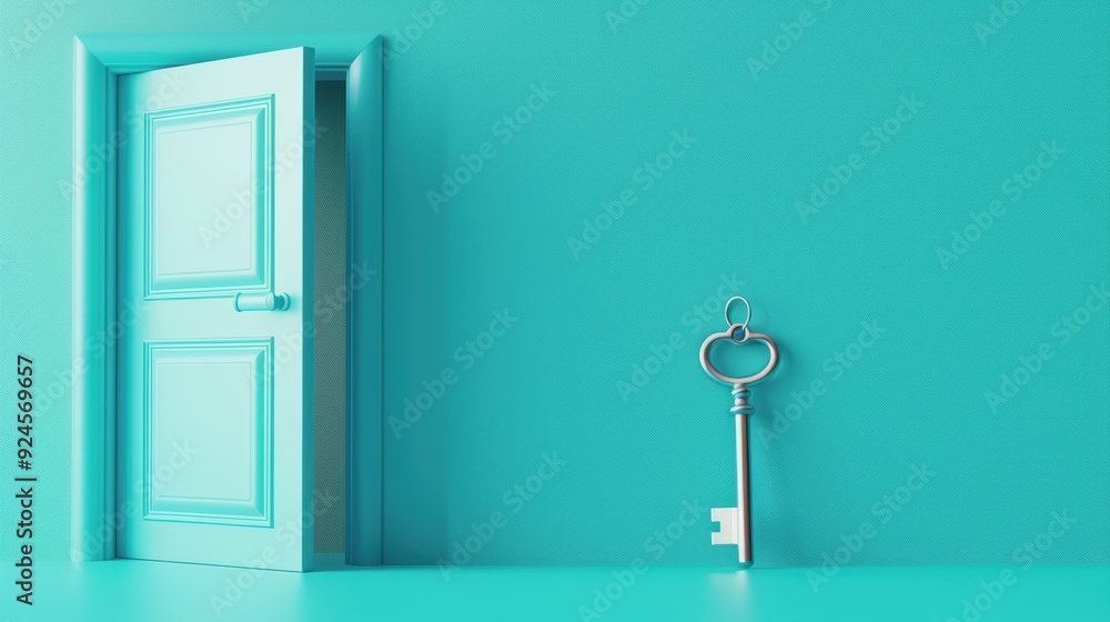 Poster a symbolic image of a key placed near a door that is ajar, evoking themes of access, security, or ex