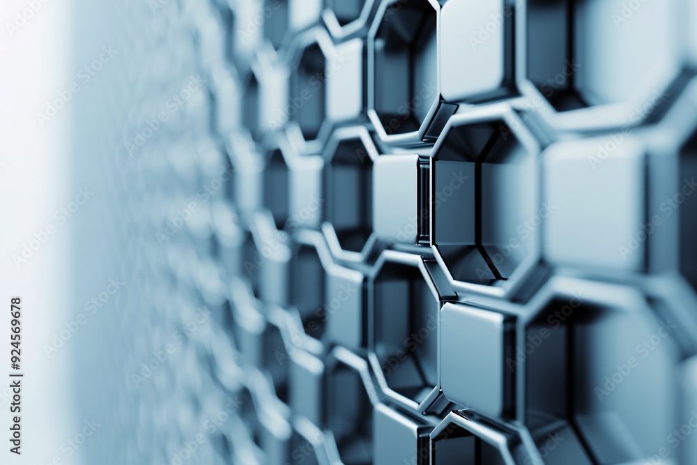 Poster a 3d background with interlocking hexagonal patterns, creating a sense of complexity and structure. 