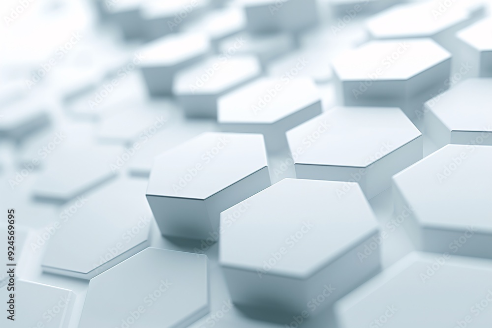 Poster A 3D background with interlocking hexagonal patterns, creating a sense of complexity and structure. Ample copy space is included on the right side.