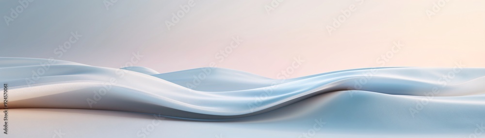 Poster a minimalistic 3d scene with soft, flowing shapes and a gentle gradient background. ample copy space