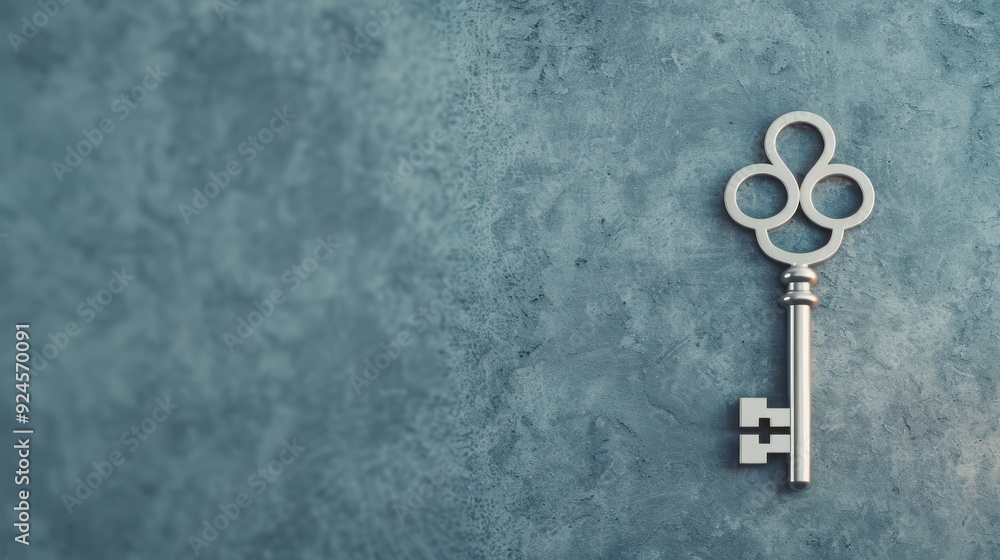 Poster detailed image of a silver key fitting perfectly into a modern keyhole, emphasizing precision and co